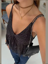 Chic Beaded V-Neck Camisole – Women's 2025 Backless Ruffle Top - Himpall